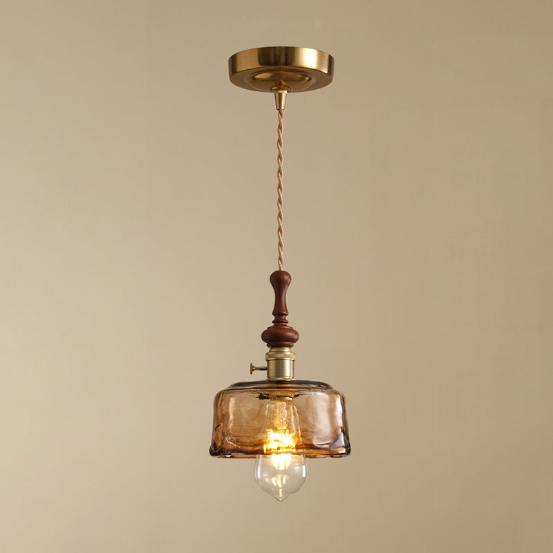 French pendant lamp with wooden detail - glass and metal - 1-light, 4 styles