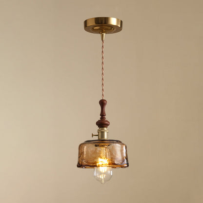 French pendant lamp with wooden detail - glass and metal - 1-light, 4 styles