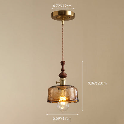 French pendant lamp with wooden detail - glass and metal - 1-light, 4 styles