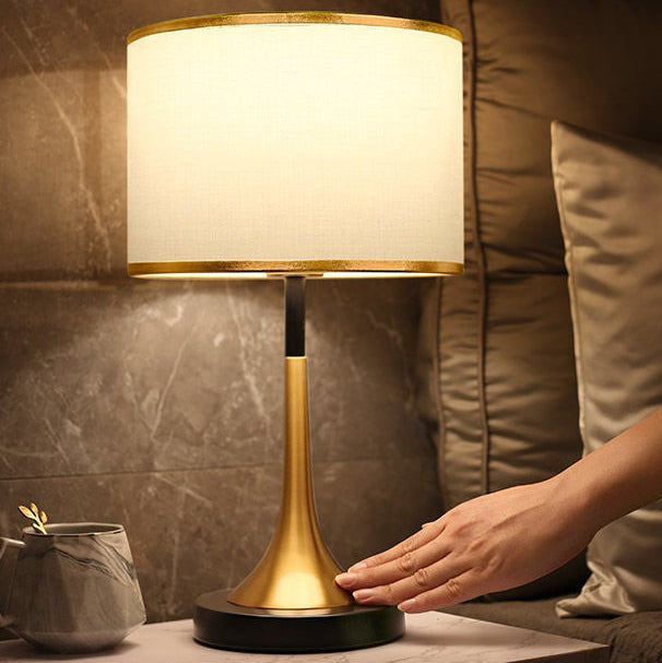 Retro Table Lamp with Metal Construction and Fabric Shade, E26 Socket, Height 45 cm