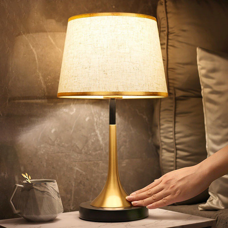 Retro Table Lamp with Metal Construction and Fabric Shade, E26 Socket, Height 45 cm