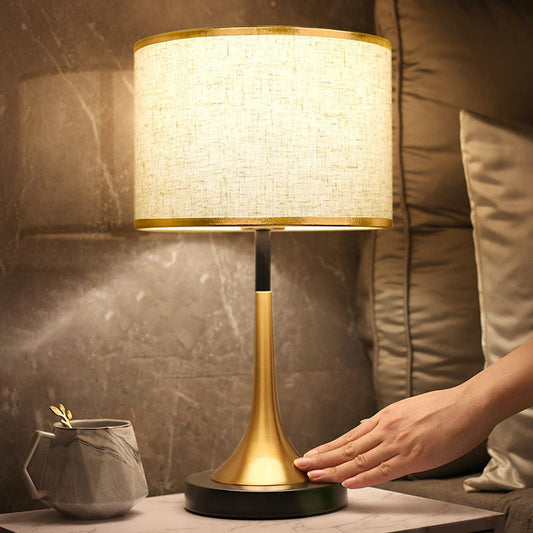 Retro Table Lamp with Metal Construction and Fabric Shade, E26 Socket, Height 45 cm