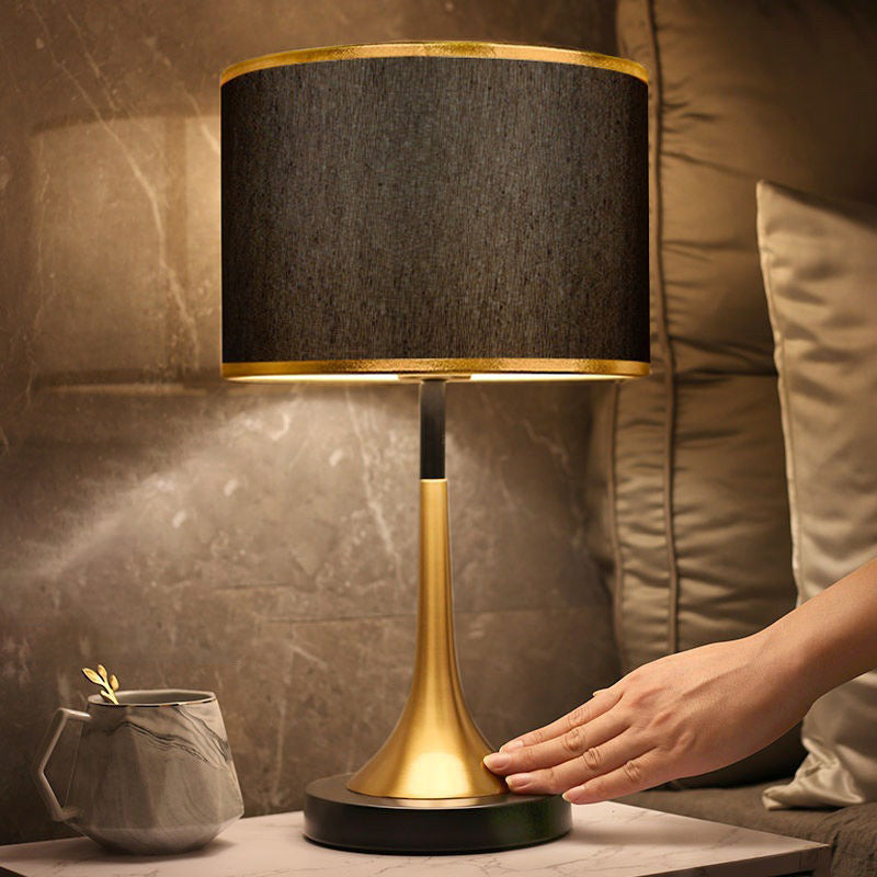 Retro Table Lamp with Metal Construction and Fabric Shade, E26 Socket, Height 45 cm