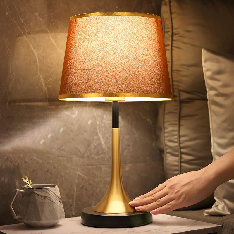 Retro Table Lamp with Metal Construction and Fabric Shade, E26 Socket, Height 45 cm