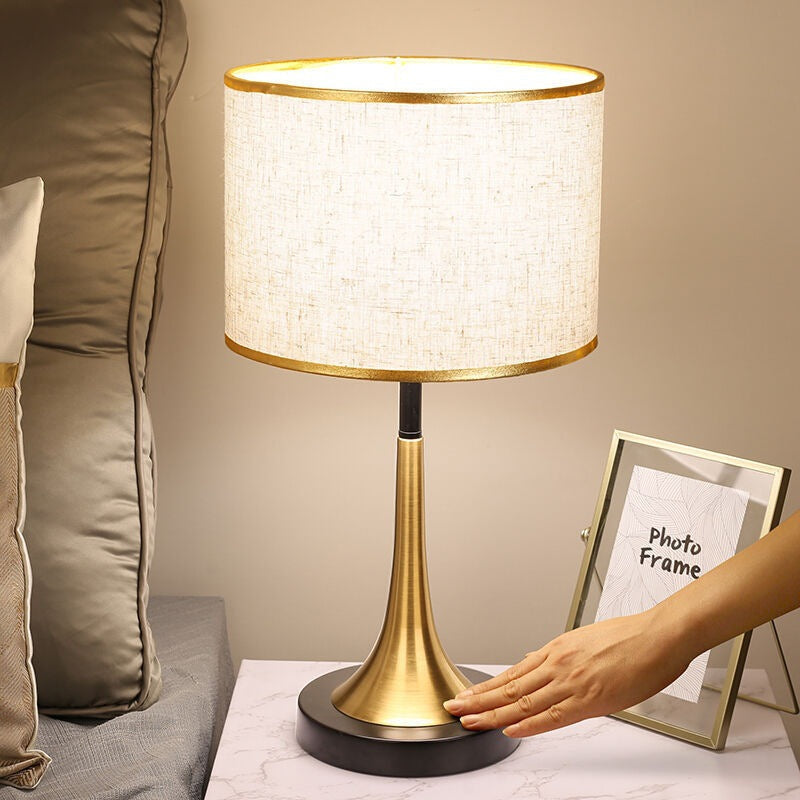 Retro Table Lamp with Metal Construction and Fabric Shade, E26 Socket, Height 45 cm