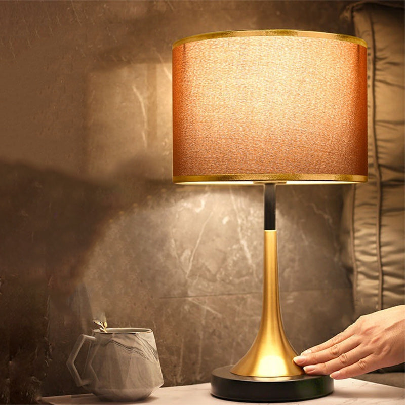 Retro Table Lamp with Metal Construction and Fabric Shade, E26 Socket, Height 45 cm