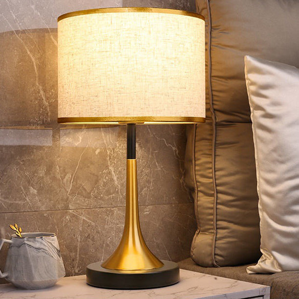 Retro Table Lamp with Metal Construction and Fabric Shade, E26 Socket, Height 45 cm