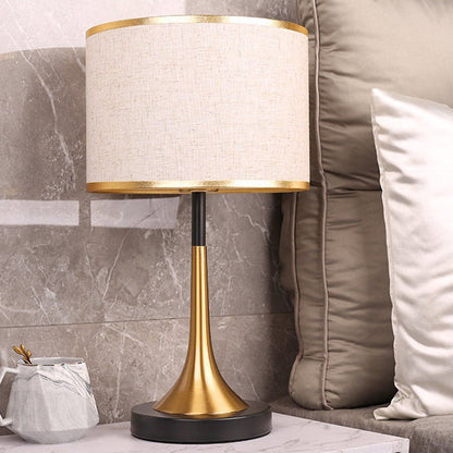 Retro Table Lamp with Metal Construction and Fabric Shade, E26 Socket, Height 45 cm