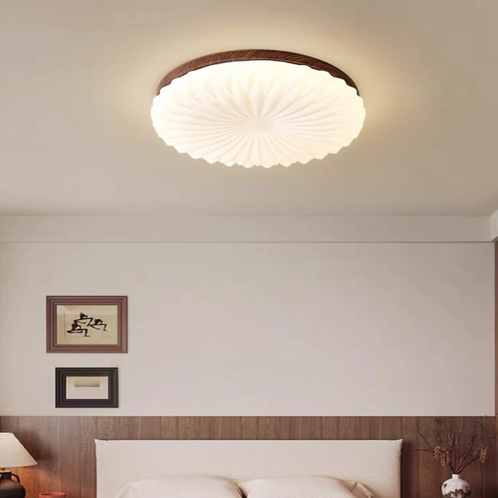 French Beige White LED Ceiling Light - Wood and Acrylic with 3 Color Light
