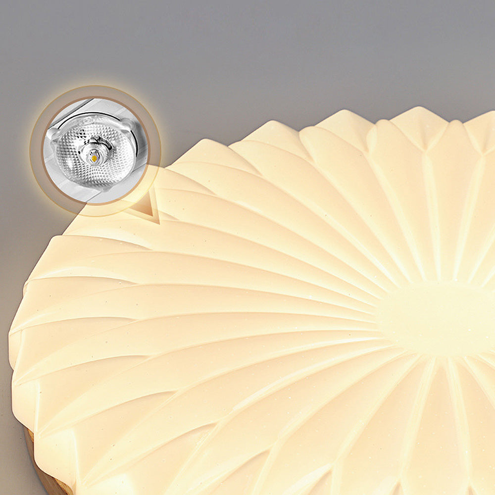 French Beige White LED Ceiling Light - Wood and Acrylic with 3 Color Light
