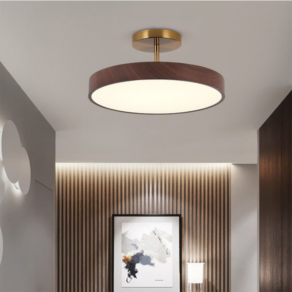 Lampa Sufitowa w Stylu Skandynawskim z Efektem Drewna i Złotą Ramą
