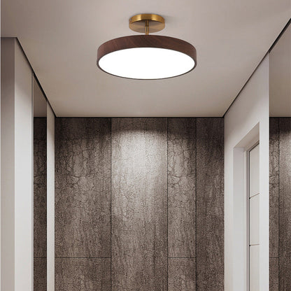 Lampa Sufitowa w Stylu Skandynawskim z Efektem Drewna i Złotą Ramą