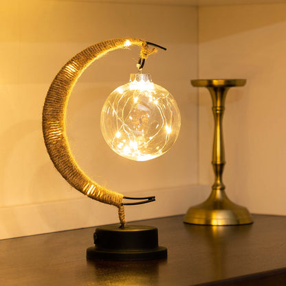 Elegancka Klimatyczna Lampa Stołowa LED ze Szkła w Kształcie Księżyca z Ciepłym Światłem