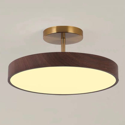 Lampa Sufitowa w Stylu Skandynawskim z Efektem Drewna i Złotą Ramą