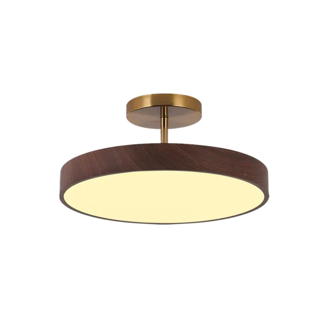 Lampa Sufitowa w Stylu Skandynawskim z Efektem Drewna i Złotą Ramą