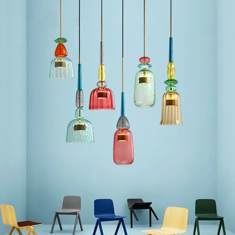 Macaron – Kolorowa szklana lampa wisząca w nowoczesnym stylu – Zabawy design
