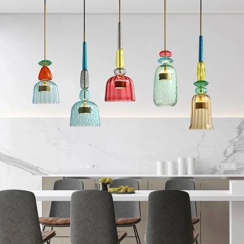 Macaron – Kolorowa szklana lampa wisząca w nowoczesnym stylu – Zabawy design