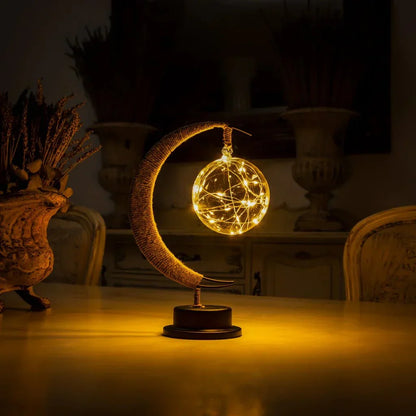 Elegancka Klimatyczna Lampa Stołowa LED ze Szkła w Kształcie Księżyca z Ciepłym Światłem