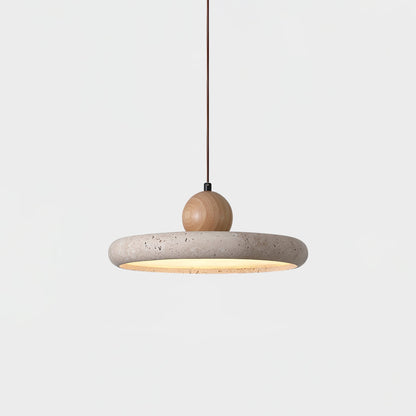 Travertine and Wood Pendant Light with Natural Stone and Warm LED Light