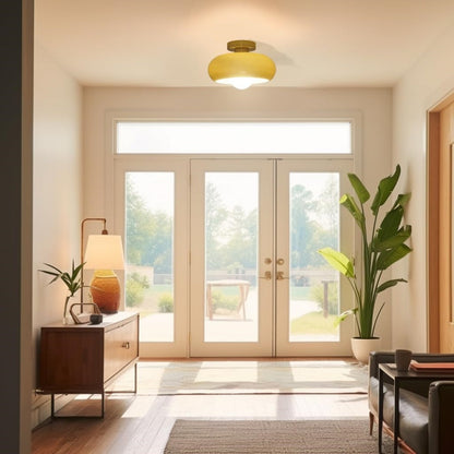 Elegancka szklana lampa sufitowa półwpuszczana w stylu mid-century