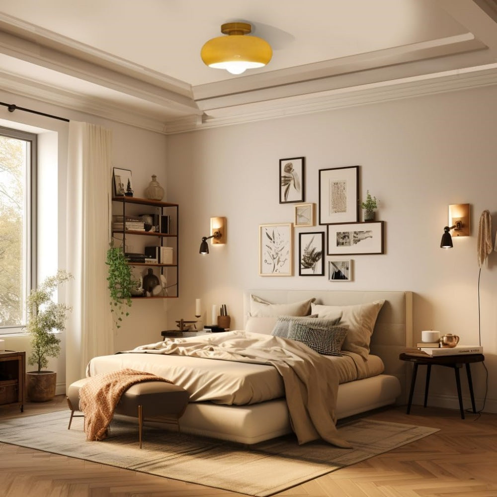 Elegancka szklana lampa sufitowa półwpuszczana w stylu mid-century