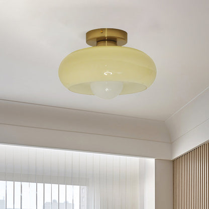 Elegancka szklana lampa sufitowa półwpuszczana w stylu mid-century
