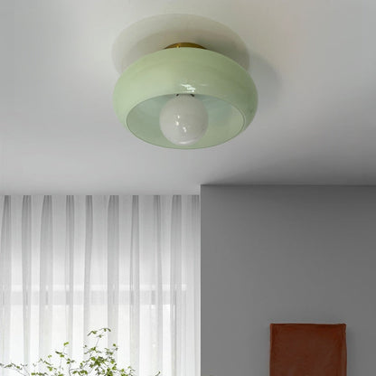Elegancka szklana lampa sufitowa półwpuszczana w stylu mid-century