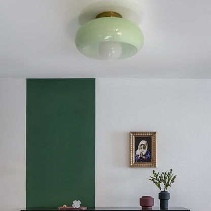 Elegancka szklana lampa sufitowa półwpuszczana w stylu mid-century