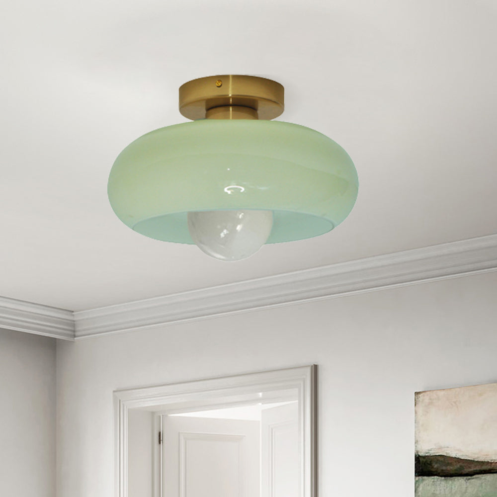 Elegancka szklana lampa sufitowa półwpuszczana w stylu mid-century