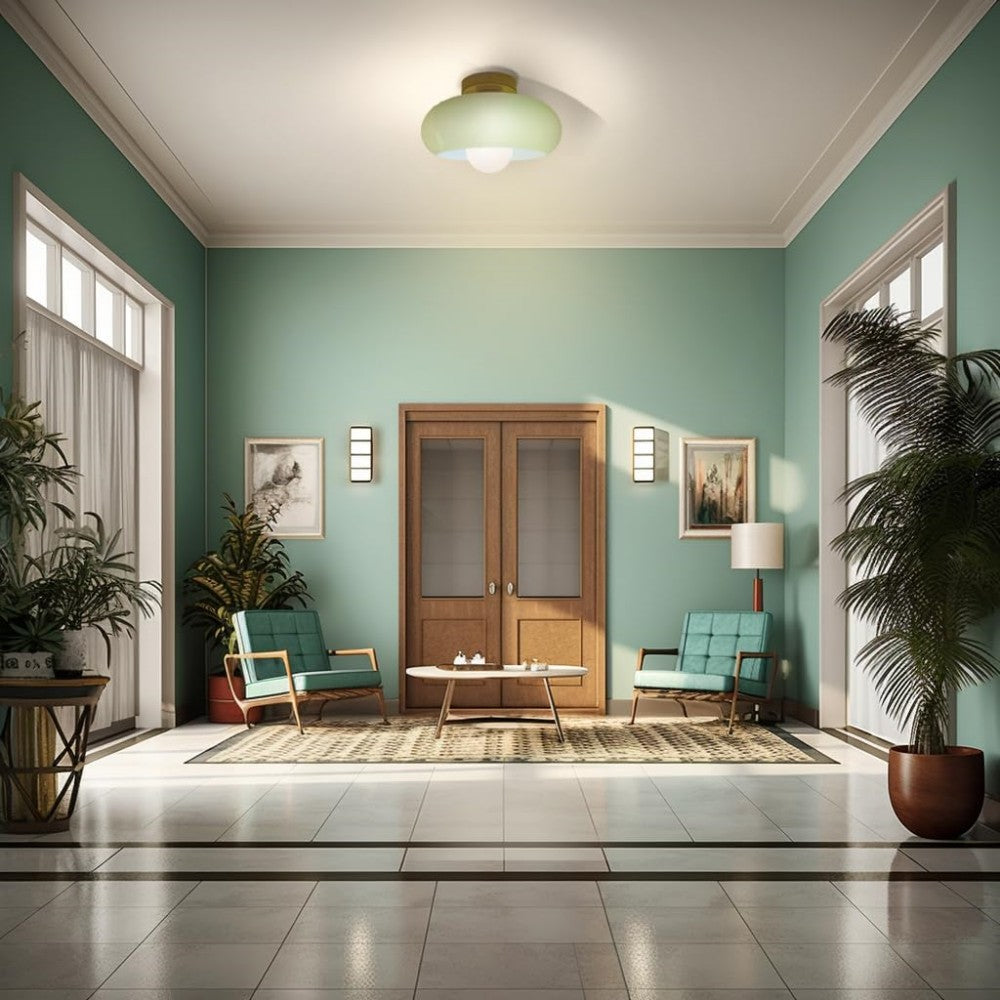 Elegancka szklana lampa sufitowa półwpuszczana w stylu mid-century