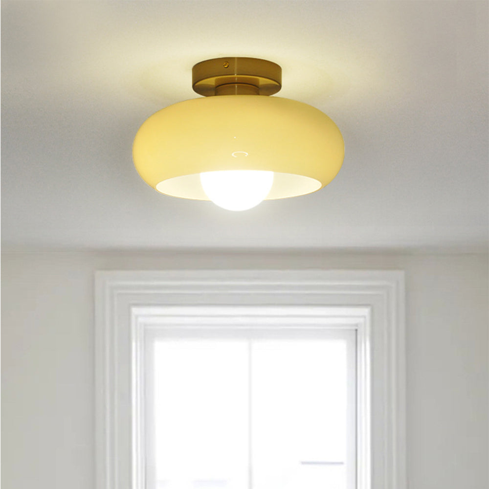 Elegancka szklana lampa sufitowa półwpuszczana w stylu mid-century