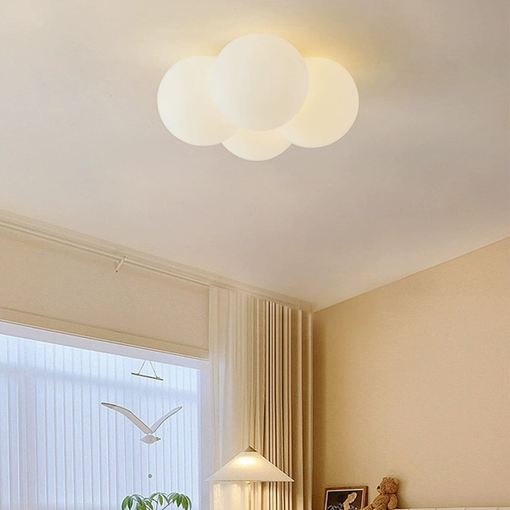 White ceiling lamp with clouds and bubbles