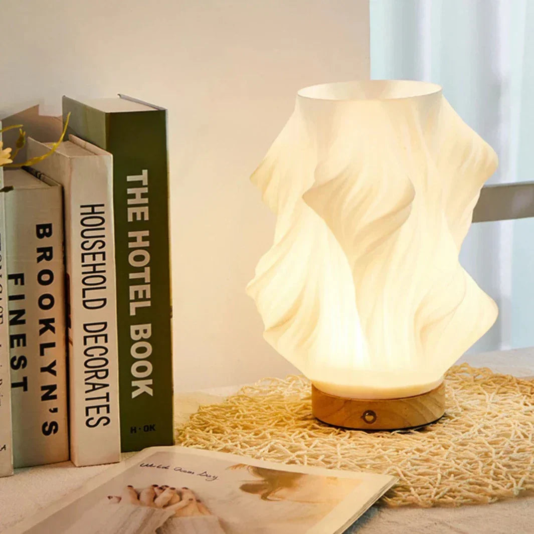 Przytulna lampa stołowa LED z funkcją ściemniania i stylowym wzorem fal
