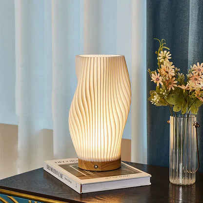 Przytulna lampa stołowa LED z funkcją ściemniania i stylowym wzorem fal
