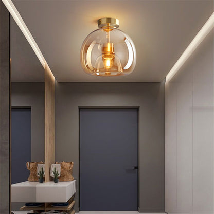 Stylowa Retro Miedziana Szklana Lampa Sufitowa
