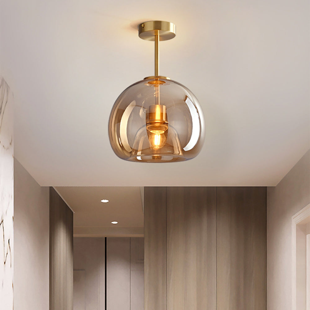 Stylowa Retro Miedziana Szklana Lampa Sufitowa