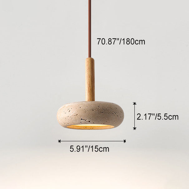 Elegancka japońska lampa wisząca – żółty trawertyn z naturalnym drewnianym akcentem i wbudowanym LED-em