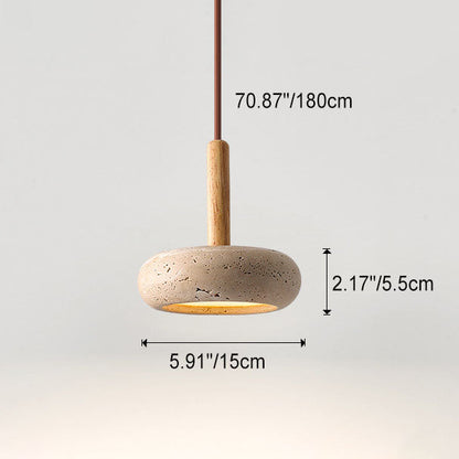 Elegancka japońska lampa wisząca – żółty trawertyn z naturalnym drewnianym akcentem i wbudowanym LED-em