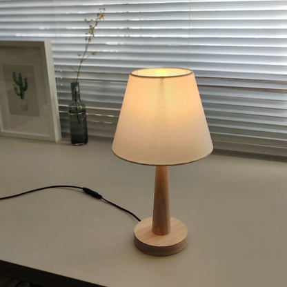 Modern Wooden Table Lamp with Fabric Shade – E26 Plug