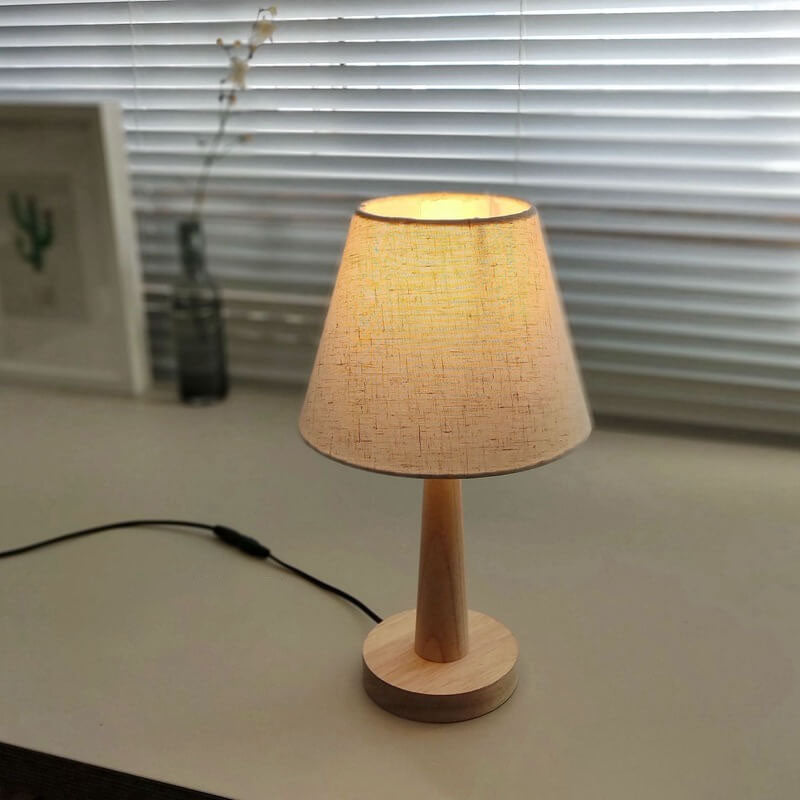 Modern Wooden Table Lamp with Fabric Shade – E26 Plug