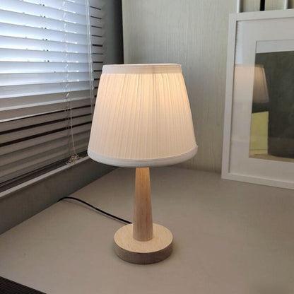Modern Wooden Table Lamp with Fabric Shade – E26 Plug