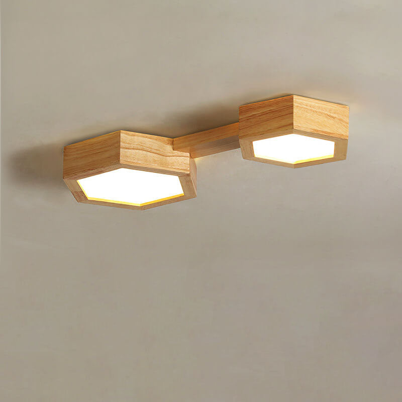 Nowoczesna drewniana lampa sufitowa Japandi LED – 1/2/3 reflektory