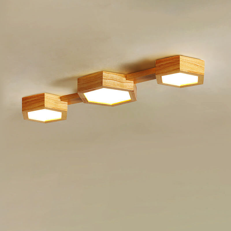 Nowoczesna drewniana lampa sufitowa Japandi LED – 1/2/3 reflektory