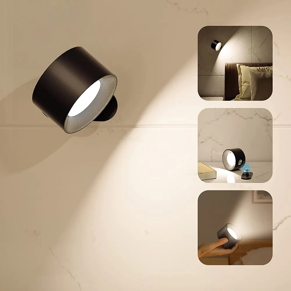 Wielofunkcyjna Lampa Ścienna Bezprzewodowa – Ładowalna, Ściemnialna i z Obrotem 360°