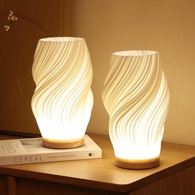 Przytulna lampa stołowa LED z funkcją ściemniania i stylowym wzorem fal