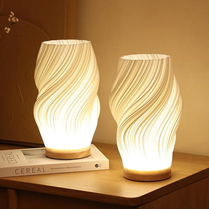 Przytulna lampa stołowa LED z funkcją ściemniania i stylowym wzorem fal