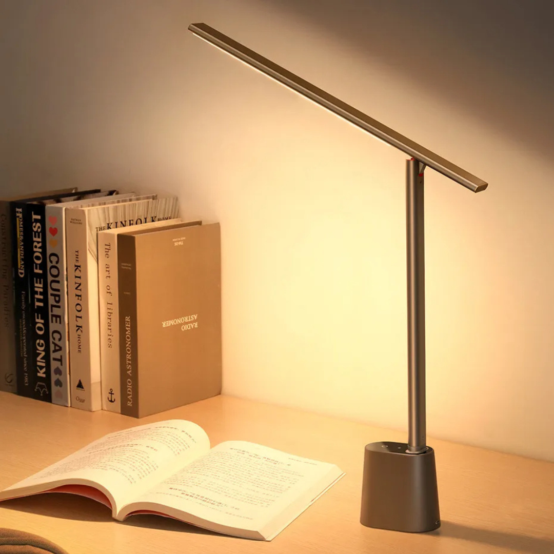 Składana lampa biurkowa Japandi z ściemnialnym światłem LED