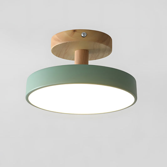 Scandinavian Ceiling Lamp with Wooden Base – Subtle Pastel Design