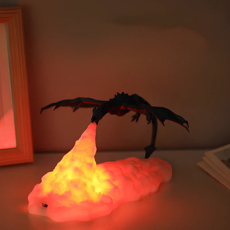 Dragon Light – Lampka Smok 3D z Nadrukiem, Ładowalna, z Efektem Ognistego Blasku
