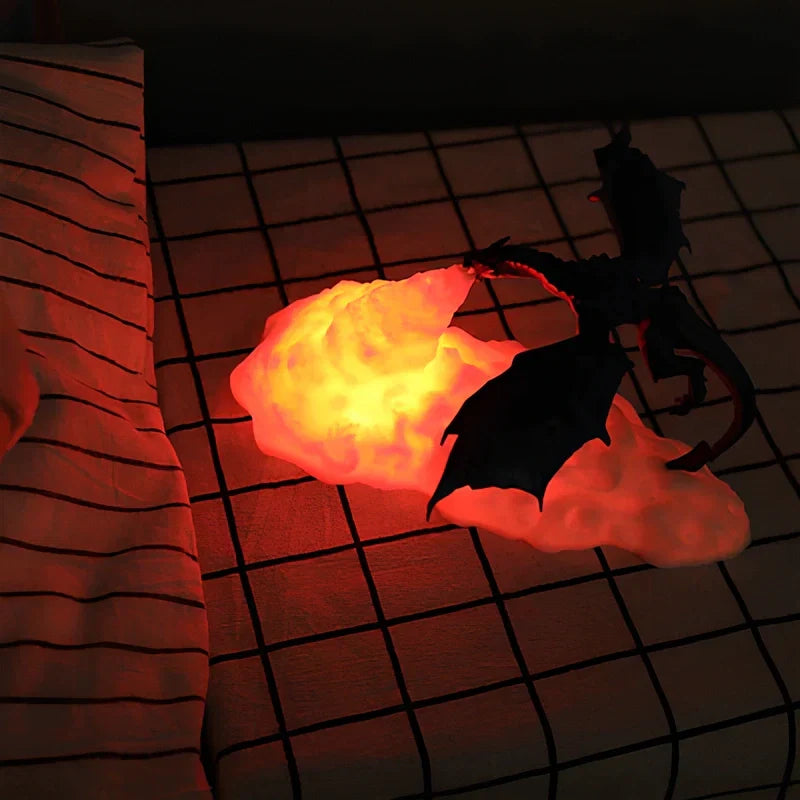 Dragon Light – Lampka Smok 3D z Nadrukiem, Ładowalna, z Efektem Ognistego Blasku